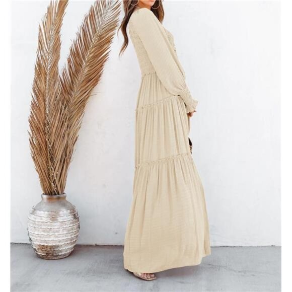 Maxi Dress for Women Long Sleeve V Neck Empire Waist Layered Ruffle - Picture 5 of 7